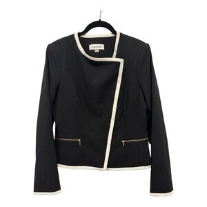 Calvin Klein Jacket Women‎ 8 Black White Full Zip Gold Tone Zipper Pockets Lined